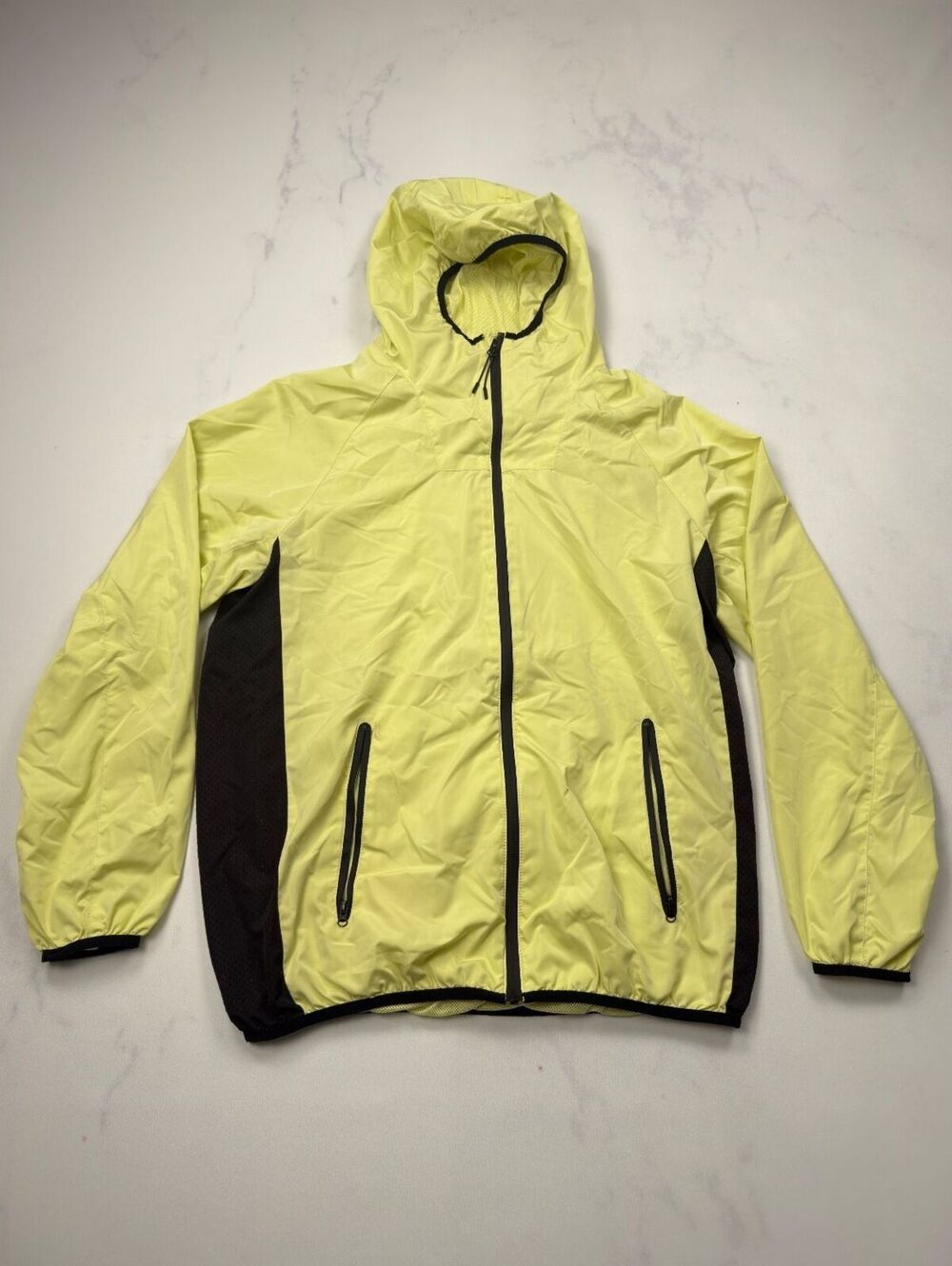 Yellow Black Windbreaker Jacket Lightweight Hooded - Mens Large